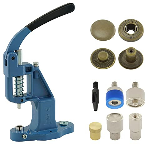 Druckknopfpresse Set mit Hebelpresse, Druckknopfwerkzeug und 50 Stück S-Feder Druckknöpfen 10 mm, Antik, Messing | nähfrei, rostfrei | Handpresse | DIY