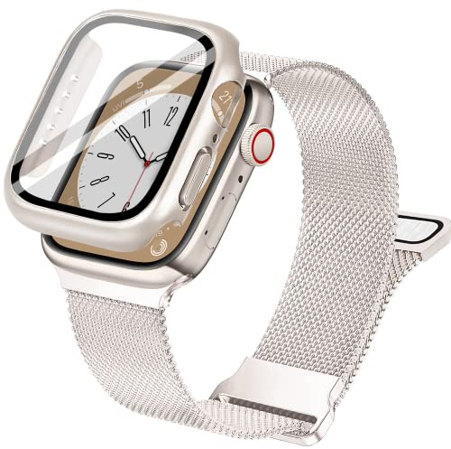 Vamyzji Compatible With Apple Watch Strap and Case 42mm 46mm 40mm 44mm 41mm 45mm, Adjustable Dual Magnetic Milanese Mesh Metal iWatch Strap for Series 11 10 9 8 7 6 5 4 SE SE2 SE3