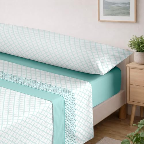 MERCURY TEXTIL- Juego de sábanas de Verano (Cama 150, Rombos Verde)