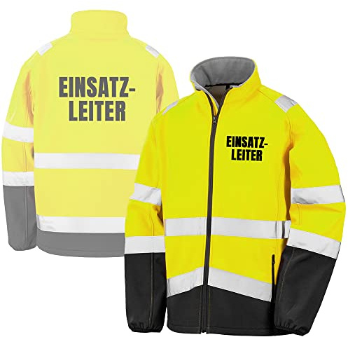 Fassbender-Druck WARNWESTEN - EINSATZLEITER Sicherheitsjacke GELB aus Softshell - Gelb Warnjacke nach EN ISO 20471 zertifiziert - Unisex und hochwertigem Reflektorstreifen