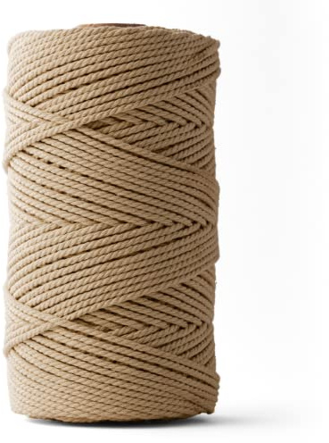 LEDENT Makramee Garn (3mm, 120M, Braun) - Doppelt gedrehtes Seil aus 100% Recycelter Baumwolle zum Basteln - Dickes Makramee Garn für kreative Projekte