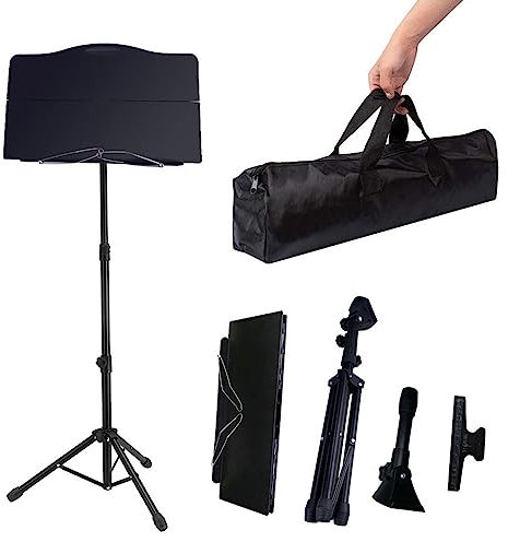 ImyHok Schwarz Notenständer Klappbar Stabil Höhenverstellbar Notenpult Tisch Buchständer Gitarre Orchesterpult für Erwachsene und Kinder