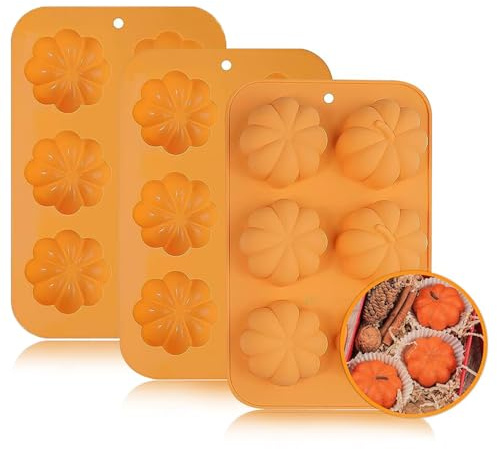 HuaMuDM 3 Stück Halloween Silikon Backformen,Halloween-Backform | Silikonform Kürbis 3D Kürbis Silikon Backform,3D Herbstkuchenformen,Klein Kuchenform Kürbisform für Pudding,Muffin,Kuchen