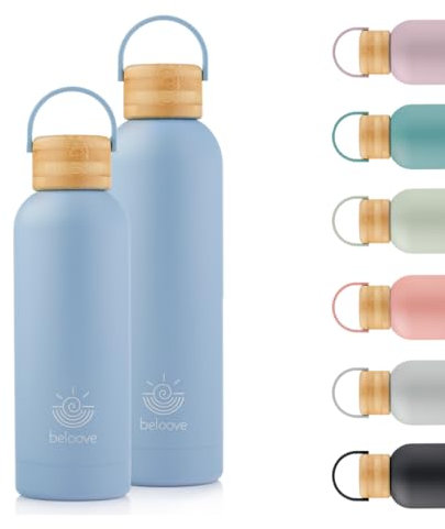 beloove™ Trinkflasche Edelstahl BPA-frei - Doppelwandige Thermosflasche, auslaufsicher, Trinkflasche Kohlensäure geeignet, Kratzfest pulverbeschichtet - 500 ml, 750 ml Wasserflasche Thermosflasche