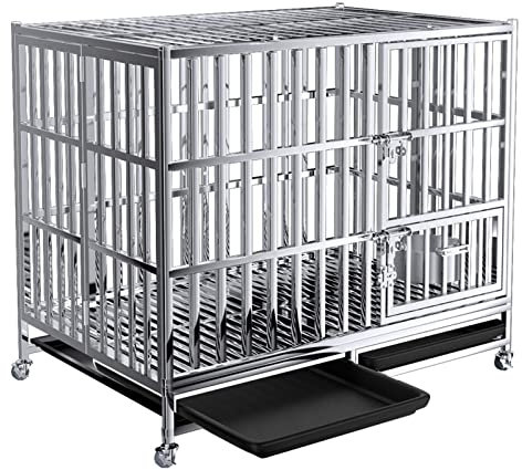 PRUJOY Edelstahl-Hundekäfig für große Hunde, faltbar, für den Innenbereich, kräftig und dick, Abnehmbarer Hundekäfig, großer Hund, spezieller Zaun (110 * 72 * 92cm)