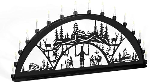 Außenschwibbogen Schwibbogen Lichterbogen 16 flammig/Metall - Motiv: Fichtelberg - Farbe: schwarz (1,5 Meter)