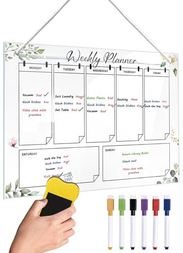 Lumiscent Trocken abwischbarer Wochenplaner aus Acryl, trocken abwischbares Wochenplaner aus Acryl - Acryl-Wochenkalender-Planungstafel - Enthält 6 Farbmarker, Einweihungsgeschenk, Planungstafel für