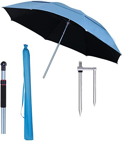 SPAboy Ombrellone da spiaggia, Ombrellone da sole, con 16 stecche robuste, Premium, con fissaggi, rotazione a 360°, Ombrellone antipioggia, protezione solare, per giardino, spiaggia