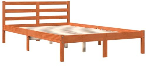 vidaXL Solid Wood Pine Double Bed Frame - Wax Brown, 120x200 cm, Bedroom Sleep Furniture with Sturdy Plywood Slats and Supportive Headboard