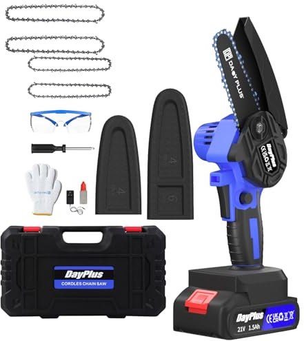 Tronçonneuse Électrique Portable de 4 Pouces avec 2 Batteries de 1500 mAh et chargeur, Tronçonneuse à piles 2 En 1 Scies à Chaîne à Piles de 4 6 Petite Tronçonneuse sans fil à Main pour le Bois