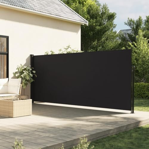 Festnight Toldo Lateral Retráctil 180 x 300 cm Separador Retráctil Terraza Pantalla Enrollable Mampara de Privacidad y Protección Solar para Jardín Balcón Terraza Negro