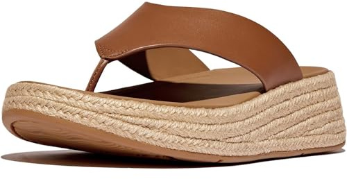 Fitflop F-Mode Espadrille Leather Flatform T/Post Sandaler, Damsandaler, Deep Tan, 39 EU