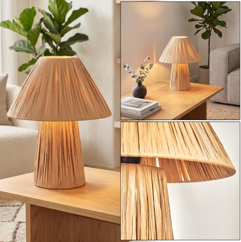 Tischleuchte Paiol, Tischlampe aus Metall/Papier in Beige/Natur, Leuchte im Vintage/Retro-Design mit Schirm aus Papier (Ø 24 cm) u. An/-Auschalter am Kabel, Höhe 29,5 cm, 1 x E14, ohne Leuchtmittel