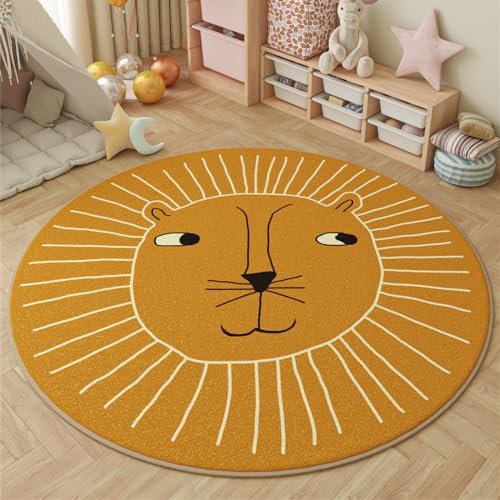 Viusneun Kinderteppich, Waschbar Kurzflor Braun gelb wenig Löwe Kopf Muster, Moderner Super weich Rund Teppiche Matte Kinderteppich Kinderzimmerteppich (Großer Löwe,100 * 100cm)