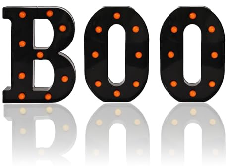 Boo Halloween Schild, Halloween Dekorationen Indoor Boo Buchstabe,Dekorationen Mit LED für Zuhause, Innen- und Außenbereich, Halloween-Party-Dekoration (3)
