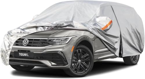 Kayme Autoplane Wasserdicht Atmungsaktiv für VW Tiguan L/Allspace (2016-2025), 6 Schichten Vollgarage Autoabdeckung für Regen Sonne Staub Schutz Verkratzt, Autoabdeckung mit Reflektierenden Streifen.