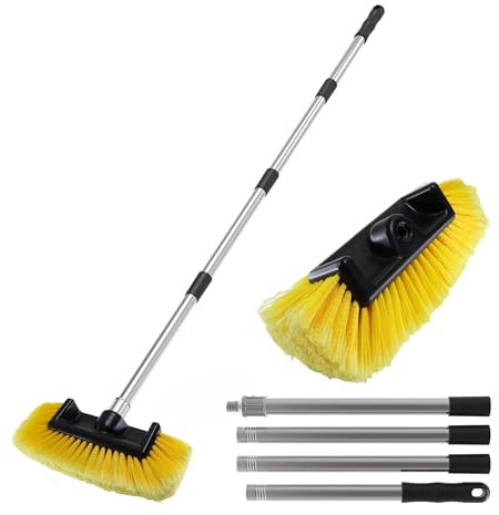 YULOOSI Five-Sided Car Wash Brush with 56 Long Handle | Car Wash 12 Dip Soft Five-Sided Brush | No Scratch Soft Bristle Brush for Car, RV, Boat, Solar Panel House Siding, Snow, Floors Washing