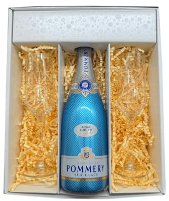 Coffret Blanc : Pommery – Champagne – Blue Sky et 2 Flûtes « carr頻 – (1x75cl)