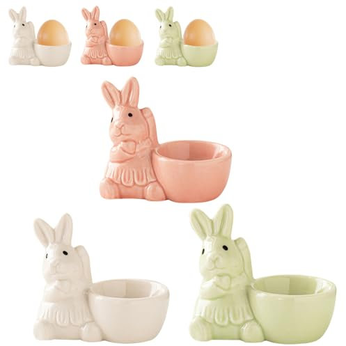 FUFRE Portauovo Pasqua, portauovo a forma di coniglio, in ceramica, decorazione pasquale, divertente portauovo per bambini, decorazione pasquale moderna, decorazione pasquale, regalo di Pasqua (set)