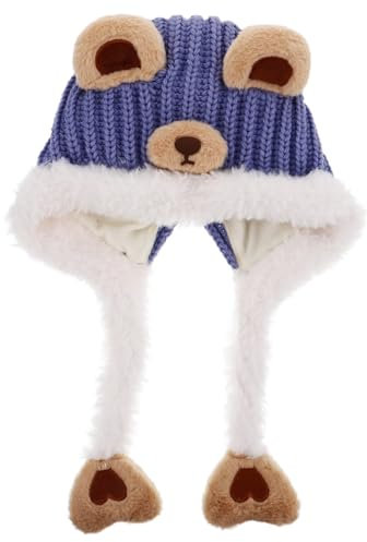 VALICLUD Kuschelige Junge Mädchen Beanie Mütze Mit Ohrenschutz Dicke Und Warme Strickmütze Für Jungen Und Mädchen Im Cartoon-Design Für Winter Jahre