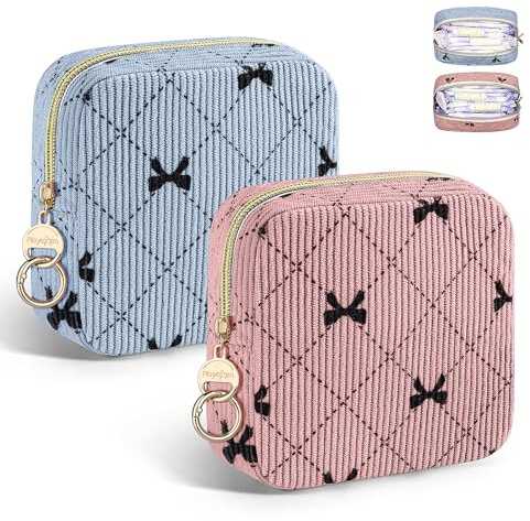 2 Pcs Pochette pour Serviettes Hygiéniques Sac de Rangement Serviette Hygiénique Protège Slip Culotte Menstruelle Tampons pour Femme Période Cadeau Kit Premieres Régles Jeune Fille(Bleu&Rose)