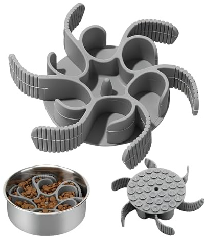 Slow Feeder Dog Bowl Inserts, Slow Feeder Dog Bowl, Dog Bowls to Slow Down Eating, Suitable for Small Dogs, Large Dogs, and Cats to Eat Slowly, Grey