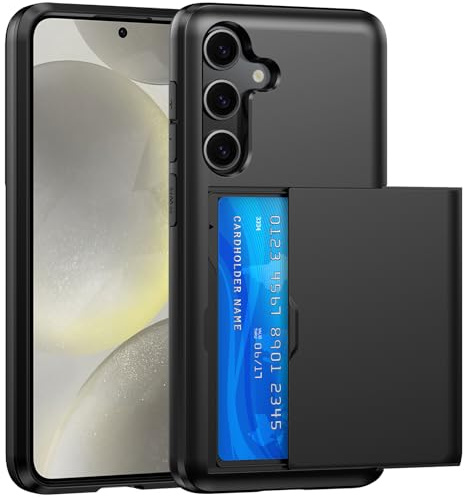 SZSSZSM Plånbok för Samsung Galaxy S24 Plus Fodral med Korthållare Dubbla Lager Militärkvalitet Skyddande Stötsäkert Dold Kortplats Smal Passform Telefonskydd – Svart