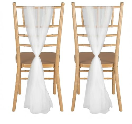 OYUUJII Tüll Stuhlschleifen,2 Stück Stuhlschleife Hochzeit Stuhlschärpen | 100x150 cm Weiß Organza Stuhl Band Dekoschleife für Stühle Chiffon Gangstuhl Tüll Stuhlbezug für DIY Handwerk,Hochzeit Party