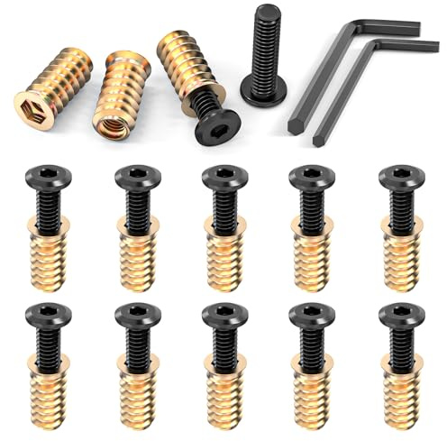 Wavanta 10Pcs M8 x 30mm Furniture Screw Nut Threaded Wood Inserts Bolt Fastener Connector Hex Socket Drive M8 x 25mm Screw-in Nuts with Wrenches