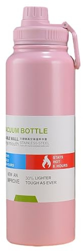 800ml Insulated Water Bottles with Wide Mouth,Stainless Steel Metal Bottle with Leak Proof Lids - Great for Work, Travel/Men, Women-Pink