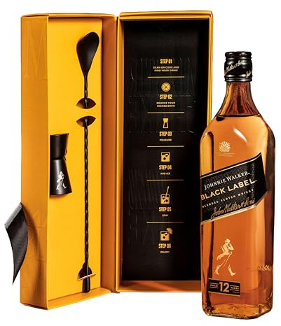 Johnnie Walker Black Label Cocktail Kit | 40% vol | 70cl | Blended Scotch Whisky | Includes Stirrer and Jigger | Cocktail Set Perfect for Gifting