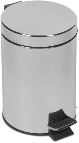 ARBUTUS Papelera baño metal plateada, cubo de basura de 3L, 5L, 7L,9L y 12L con pedal de acero inoxidable, papelera moderna de metal para baño con cubo interior de plástico. (5L)
