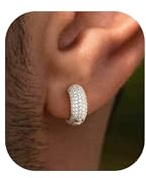 PRTGL Ohrringe Herren – 14K Weißgoldplattierte Silber Huggie Creolen Herren mit kleinen Cubic Zirkonia im Pavé-Stil, klein & fein verarbeitet