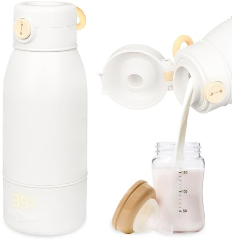Flaschenwärmer für unterwegs, 500 ml, tragbar, Akku 10.000 mAh, schnelles Aufwärmen, einstellbare Temperatur 35 – 55 °C, Pasteurisierungsfunktion, Kindersicherung, ideal für Reisen & Nacht