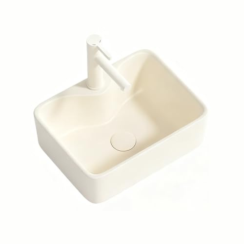 Lavabo Bagno Stile Crema, Lavandino da Appoggio in Ceramica con Rubinetto e Scarico, Piccolo Lavabo per Mobile Bagno o Balcone(60.5x30cm)