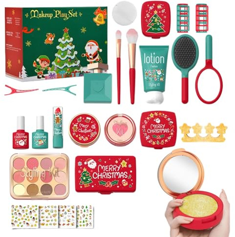 Fenayuu Schmink-Set zum Spielen - Kinder Kosmetikset Weihnachten | Spiel Make Up Set für Kindergarten Mädchen 3-5 Jahre -