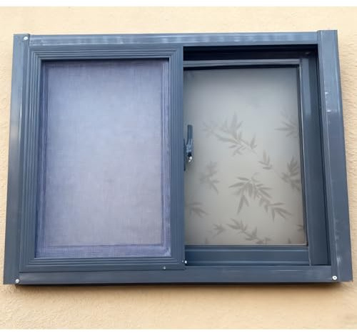 Kellerfenster, Schiebefenster, mit Milchglas und Fliegengitters, geeignet for Keller, Badezimmer, Wohnungen, Wohnwagen und Garagen.(60x40 cm)
