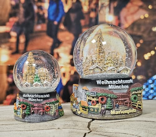 2er Set süße Souvenir-Schneekugeln Weihnachtsmarkt München in 2 Größen | Christkindlmarkt | Durchmesser 45mm und 65mm | 3-74-87