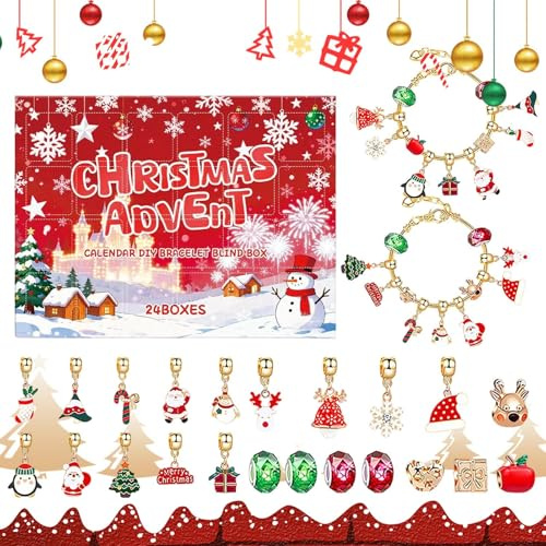 Bracelet À Charme Calendrier De L Avent | Compte À Rebours De 24 Jours Pour La Fabrication De Bijoux,Calendrier De L'Avent 2025 Bracelet Pour Filles - Pour Adolescents Filles Adultes Vacances