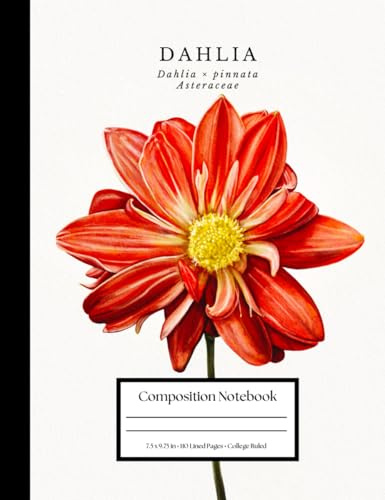 Dahlia Composition Notebook: Botanical Flower Journal: College Ruled · 110 Pages · 7.5 × 9.75 in