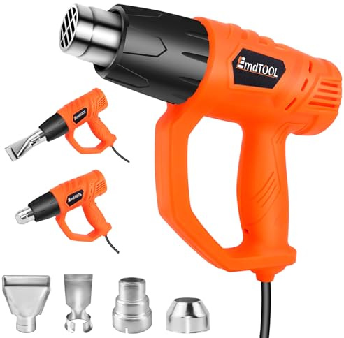 2000W Electric Hot Air Gun with 4Nozzles, Heat Gun Dual Temp 300℃ & 600℃ Variable Temperature, Overload Protection, for Crafts, Paint Stripping, Heat Shrink, Vinyl Wrap, Candle Making, Resin, Orange