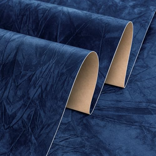 Stickyart Papier Peint Velours Bleu Nuit Vintage 30cmx800cm Revêtement Adhésif Pour Meuble Bleu Rouleau Adhesif Decoratif Chambre Papier Adhésif Pour Meuble Uni-colore Tapisserie Autocollante Murale