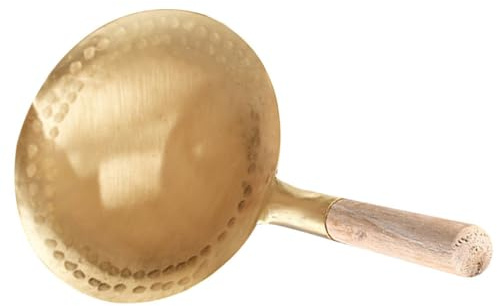 GARVALON Cucchiaio da Cucina in Rame Manico in Legno Antiruggine, Mestolo Multifunzione per Tofu e Zuppa, Palette Portatile da 10 Cm per Uso Domestico e Professionale