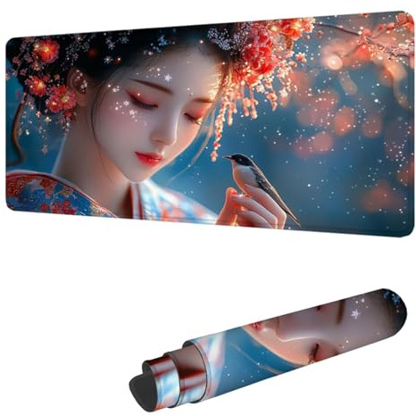 Gaming Mouse Pad XXL 62.9 x 31.5 inch, Large Mouse Mat Japan Extended Desk Mat, Keyboard Mousepad Woman, with Stitched Edge Mousepad, Perfect for Gaming & Office Accessories, Gifts for Women H-5796