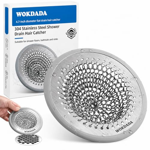 WOKDADA Shower Drain Hair Catcher, Non-Slip Shower Drain Cover, Anti-Clogging Stainless Steel Drain Protector, Bathroom Accessory for UK Standard Flat Drains of Bathroom (Patented Product)