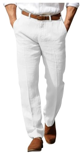 2026 Pantalon en lin pour homme Pantalon de costume pour homme Pantalon d’été de plage avec poche avant Jambe droite Confortable Respirant Pantalon formel d’affaires de vacances Mode basique Pantalon