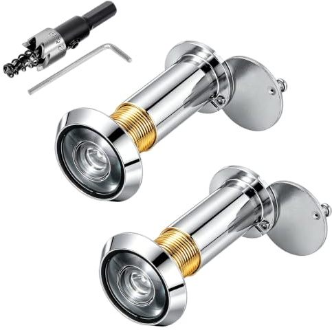 xolear 2 Pièces Argenté Judas de Porte avec Couverture de Confidentialité | Oeil de Boeuf 220° Grand Angle, Réglable Judas Porte Verre Optique Ø16-21 mm avec Foret pour Portes 40-60 mm Épaisseur