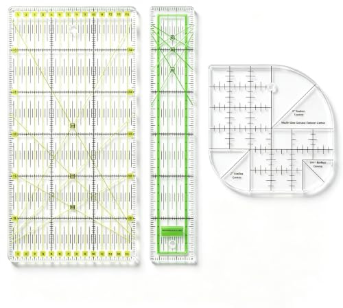 Regla Patchwork Costura 3 Piezas, Reglas de Costura acrílicas Transparentes 30 x 5 cm 30 x 15 cm 15 x 15 cm, Regla Curvada con ángulos y graduaciones cm para Quilting Manualidades y Corte de Telas