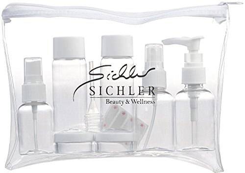 Sichler Beauty Reiseset: Reise-Reißverschluss-Tasche mit 7 Behältern fürs Flug-Handgepäck (Fläschchen, Reiseflaschen, Spray)