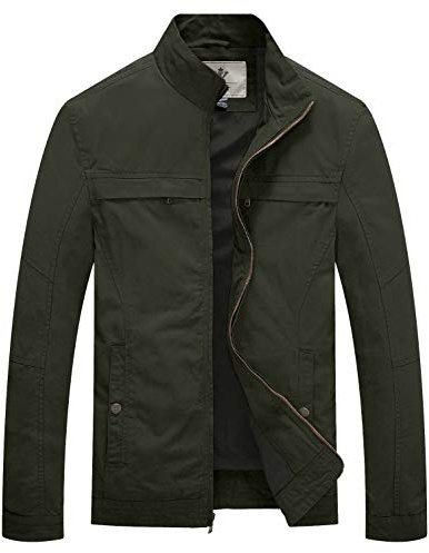 WenVen Casual jacka för män för utomhusbruk, lätt bomullsrock, klassisk jacka, vindtät sommarjacka, Harrington-jacka, Armégrönt, XL